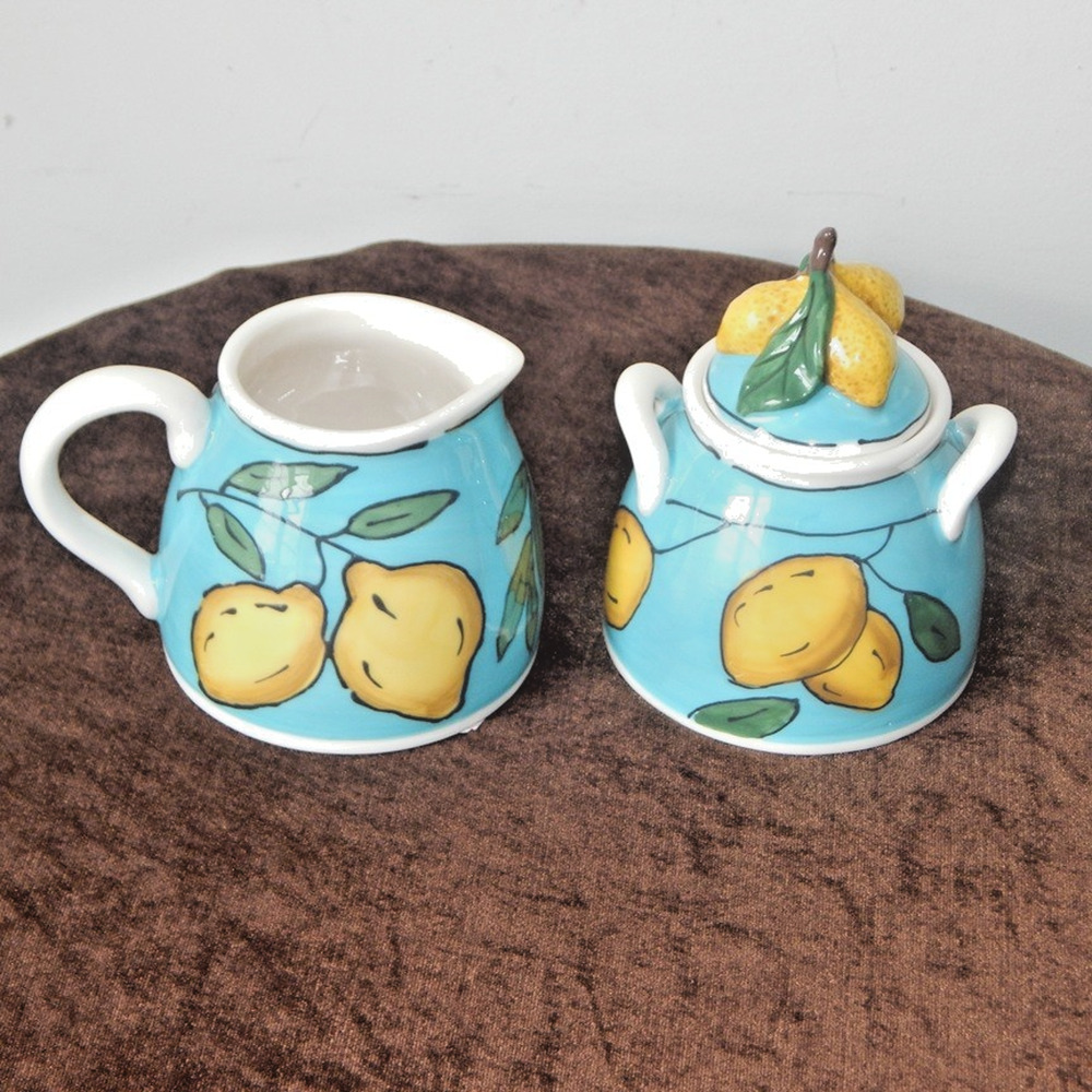 Blue Sky Clayworks Lemon Sky Sugar & Creamer Set Heather Goldminc Ceramic NWT